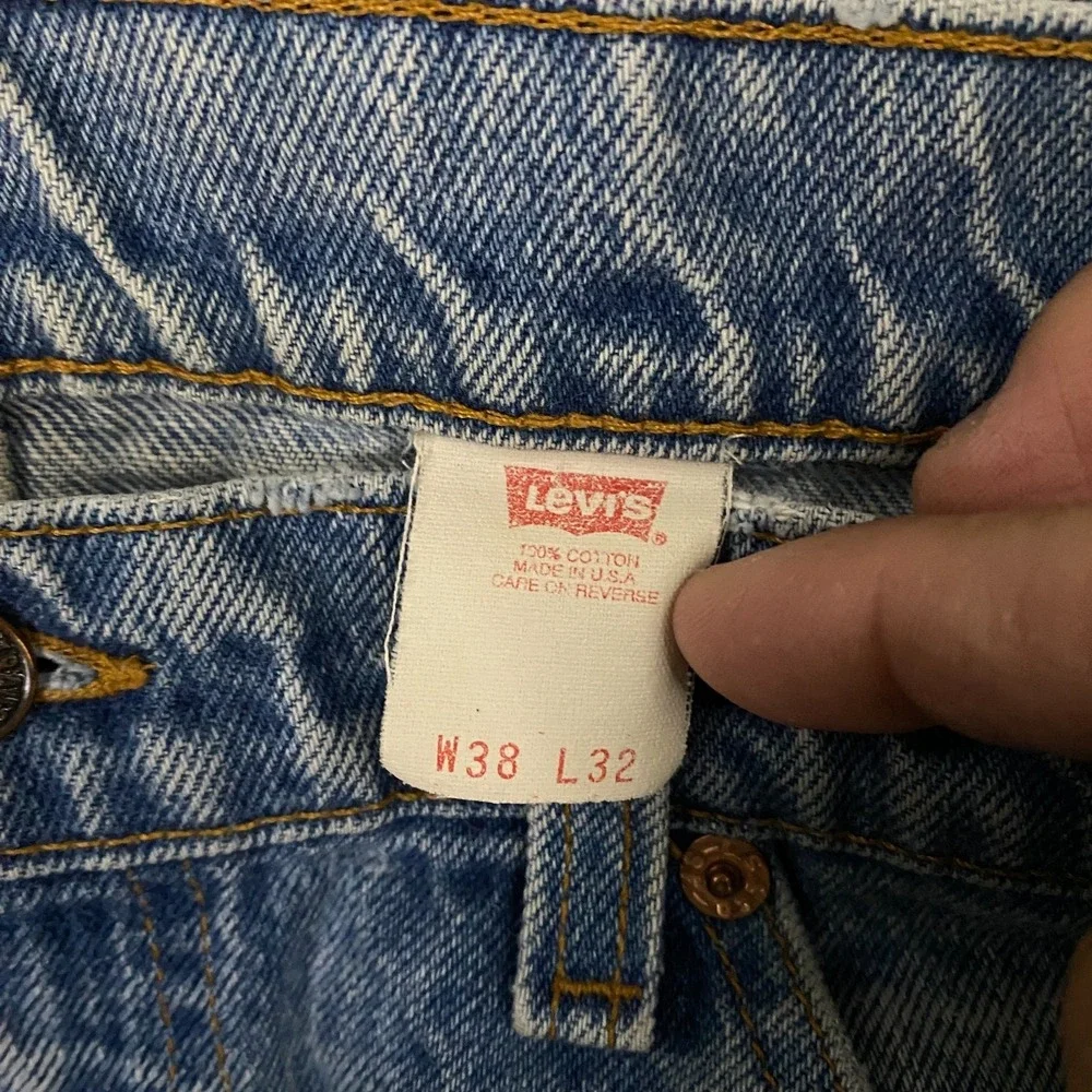 VTG 90s Levis 517 Jeans FITS 36x31 Orang Tab Bootcut Light Wash Blue Distressed